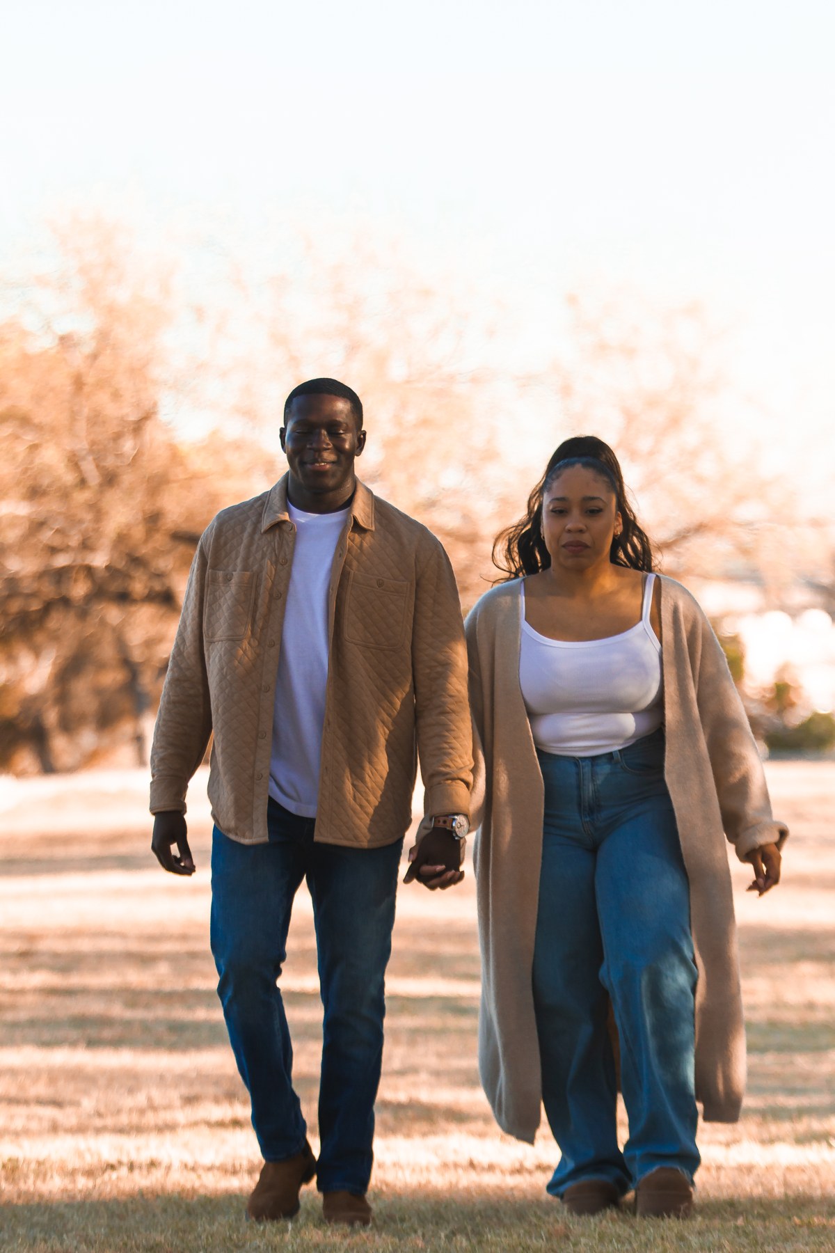 Walking hand in hand after the proposal